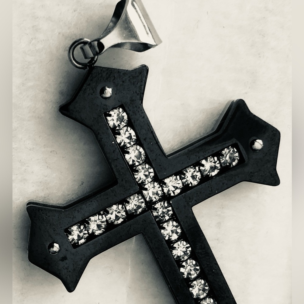 Stainless Steel Cross Pendant w/Swarovski Crystals New-Size with hook 3 1/4”x2”